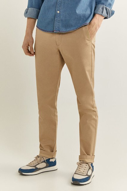 Узкие брюки чинос с микропринтом|Основной цвет:Бежевый|Артикул:1559176 | Фото 1