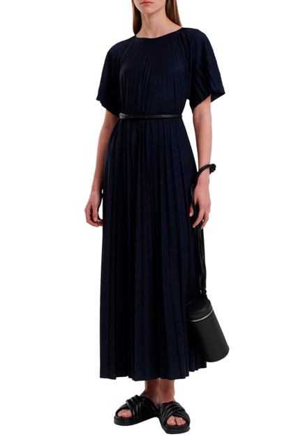 Плиссированное платье с ремнем|Основной цвет:Синий|Артикул:ABD273W184 | Фото 2