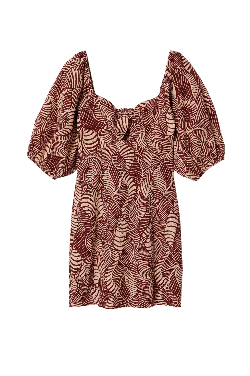 Платье PALM с принтом и объемными рукавами|Основной цвет:Коричневый|Артикул:27047122 | Фото 1