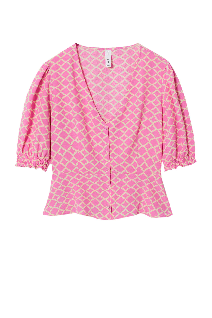Блуза BEADY с пышными рукавами и принтом|Основной цвет:Розовый|Артикул:27017125 | Фото 1