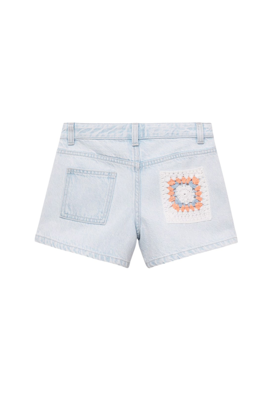 Девочкам Mango Kids Шорты джинсовые DHALIA с деталями в технике кроше (цвет ), артикул 87028268 | Фото 2