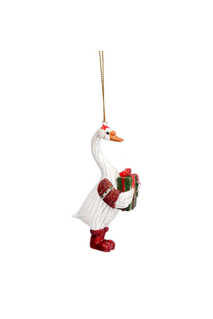 Елочная игрушка "Гусь бело-красный с подарком" 10 см|Основной цвет:Мультиколор|Артикул:17334_3 | Фото 1