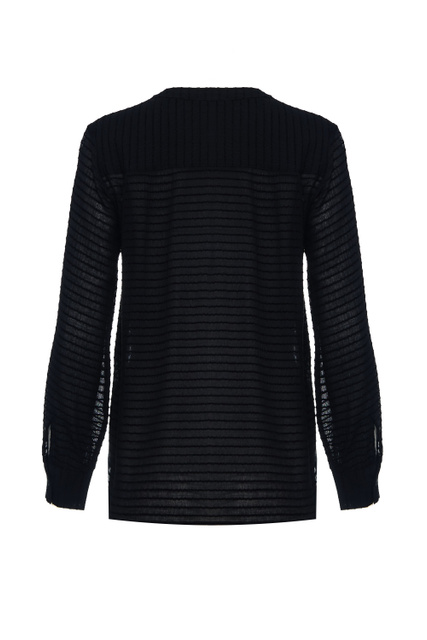 Полупрозрачная блузка с круглой горловиной|Основной цвет:Черный|Артикул:360309-11008 | Фото 2