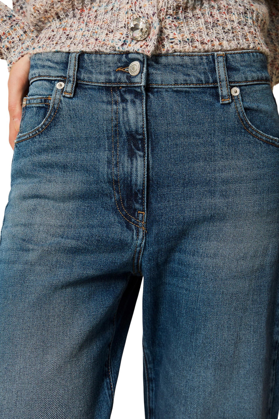 Джинсы с эффектом потертости|Основной цвет:Синий Женский TWINSET Milano Джинсы с эффектом потертости (цвет ), артикул 252AT2250 | Фото 5