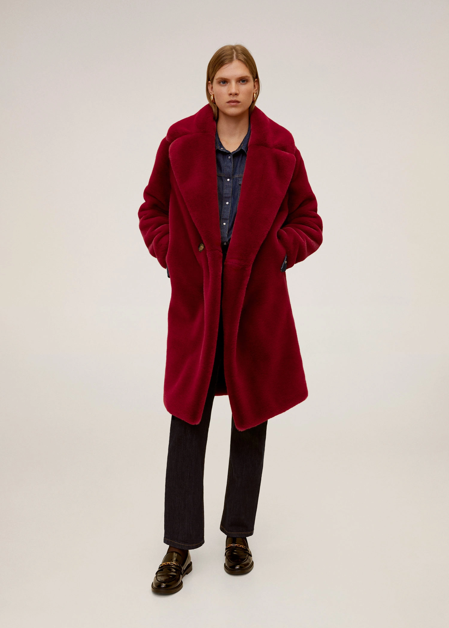 Mango red fur outlet coat