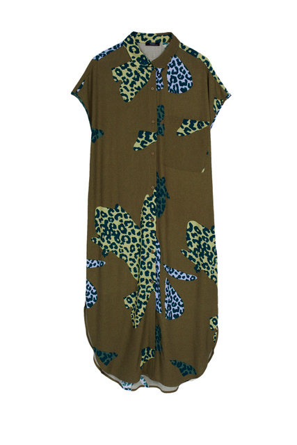 Платье-рубашка с принтом|Основной цвет:Зеленый|Артикул:195330 | Фото 1