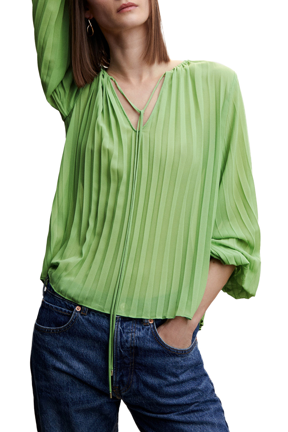 Женский Mango Блузка плиссированная PLIS с пышными рукавами (цвет ), артикул 47015854 | Фото 3