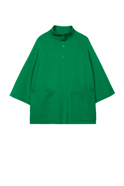 Пончо с накладными карманами|Основной цвет:Зеленый|Артикул:197439 | Фото 1