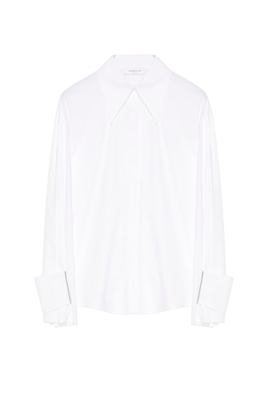 Рубашка из смесового хлопкового поплина|Основной цвет:Белый|Артикул:CAD222W326 | Фото 1