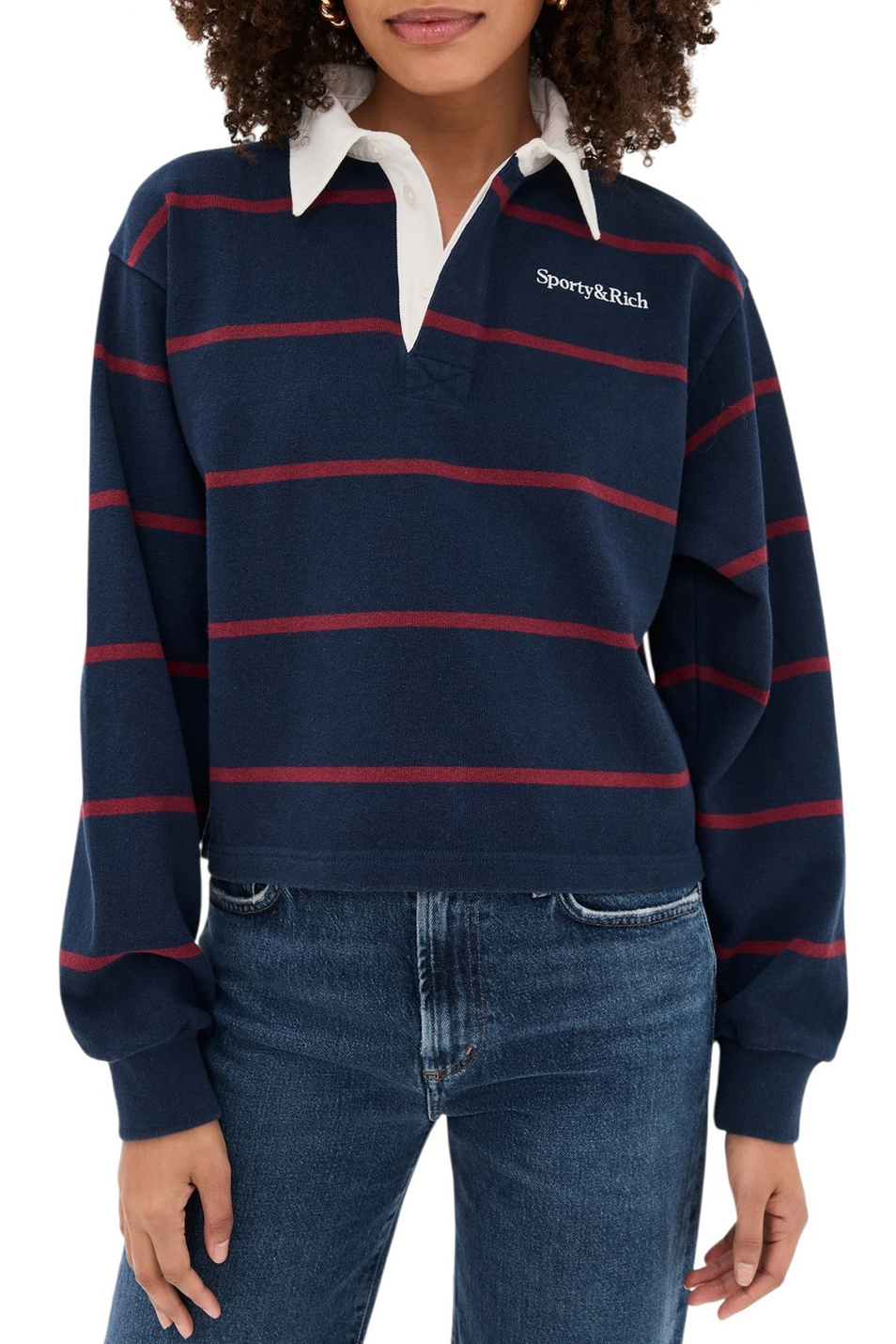 Женский Sporty & Rich Джемпер-поло Serif в полоску (цвет ), артикул ST00862300BL134 | Фото 4