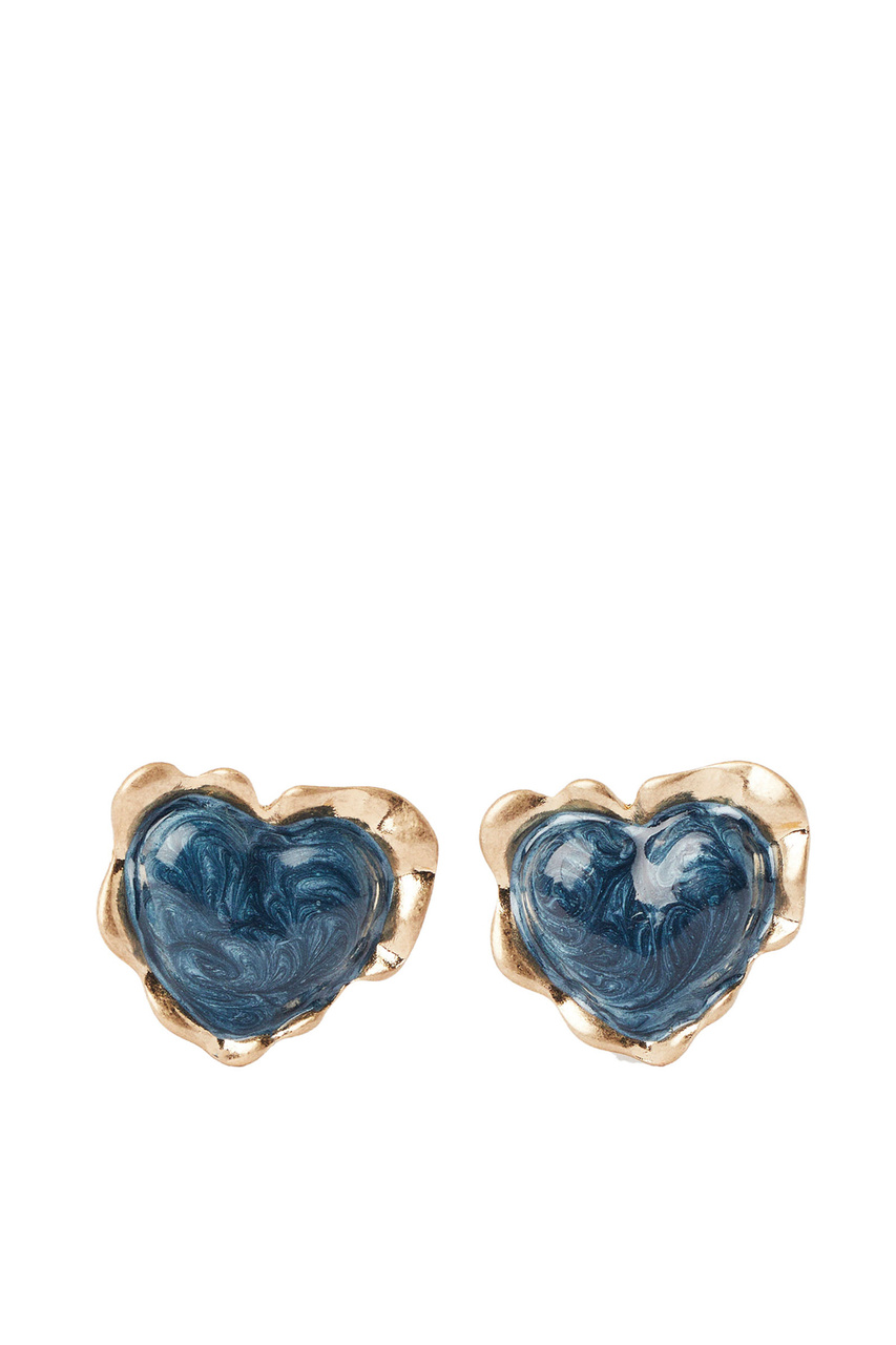 Серьги-гвоздики в виде сердца|Основной цвет:Синий|Артикул:218932 | Фото 1