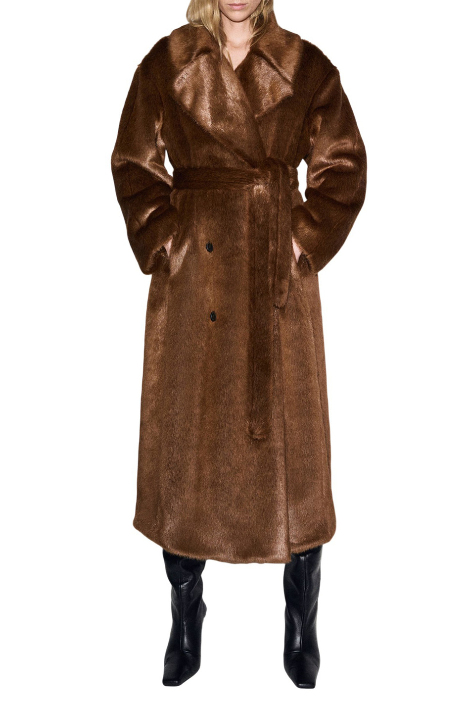 Шуба PISA с поясом|Основной цвет:Коричневый Женский Mango Шуба PISA с поясом (цвет ), артикул 17048271 | Фото 2