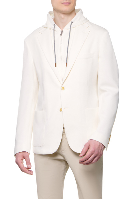 Пиджак с двойной застежкой и капюшоном|Основной цвет:Кремовый|Артикул:E70GIAE01-TES0E052 | Фото 1