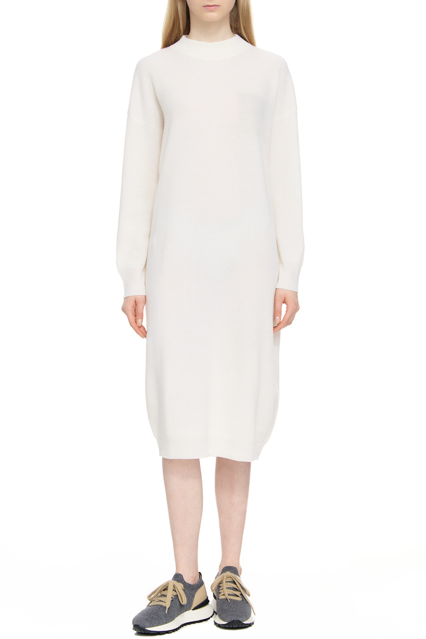 Платье из шерсти, шелка и кашемира|Основной цвет:Белый|Артикул:S92215F12-9018C | Фото 1