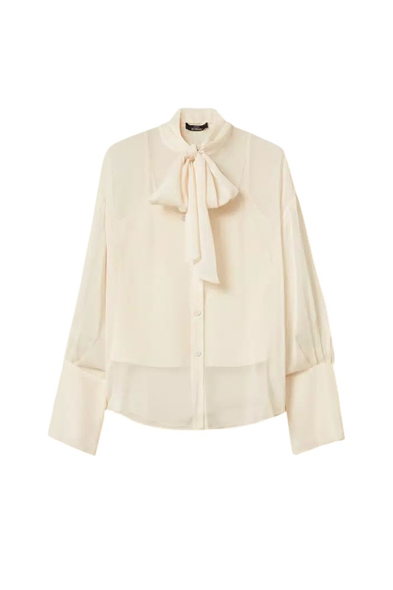 Блузка с воротником-бабочкой|Основной цвет:Кремовый Женский TWINSET Milano Блузка с воротником-бабочкой (цвет ), артикул 252AT2210 | Фото 1