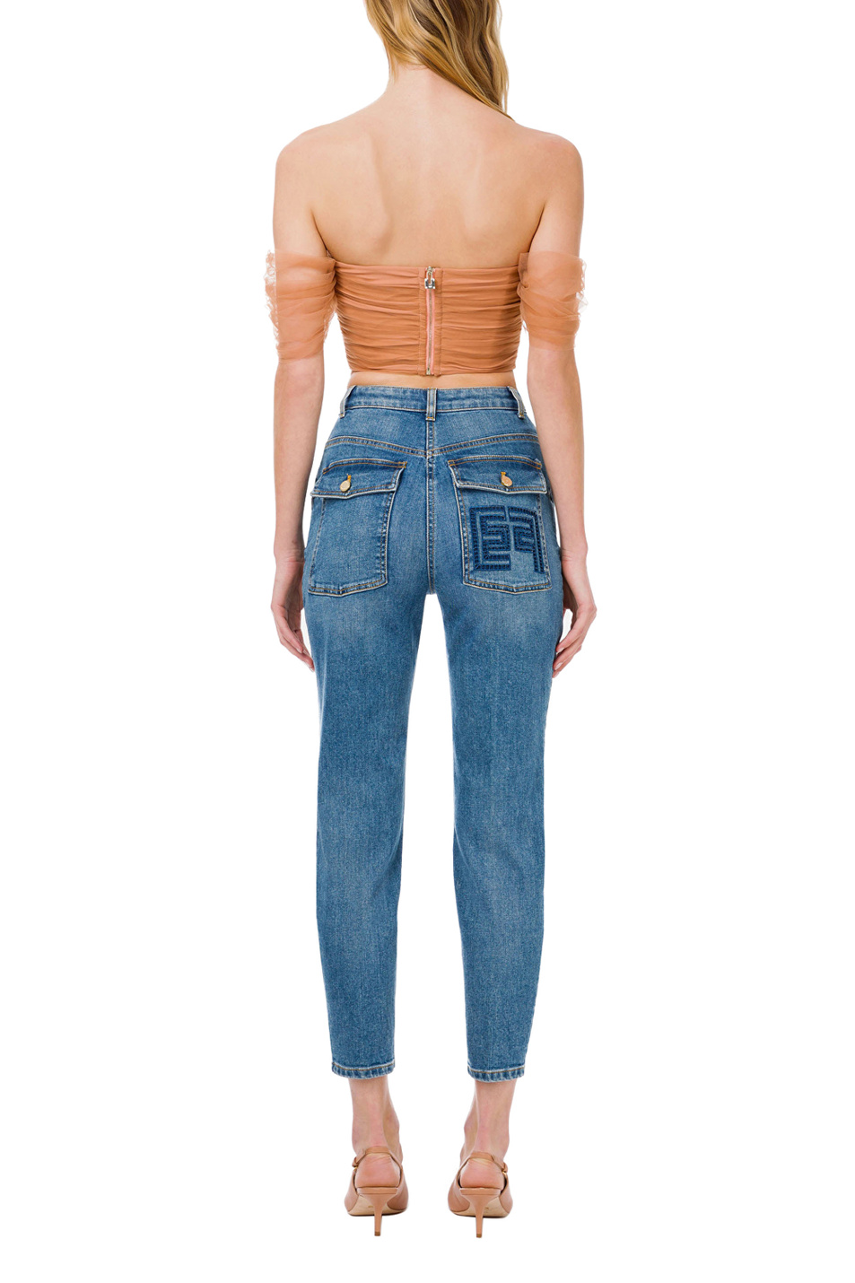 Elisabetta Franchi Укороченные джинсы с вышивкой на заднем кармане (цвет ), артикул PJ98D11E2 | Фото 3