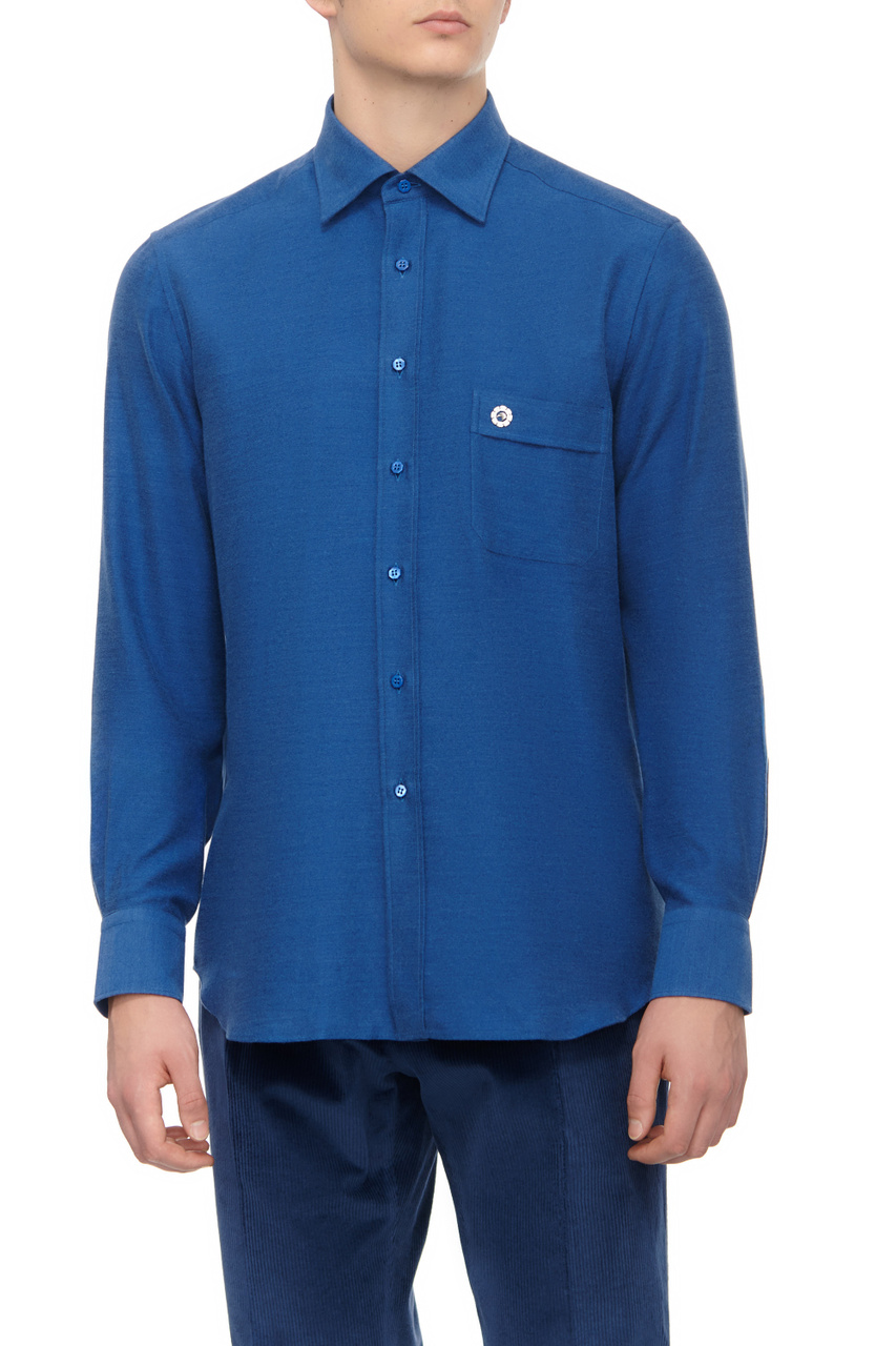 Рубашка из хлопка и шелка|Основной цвет:Синий|Артикул:MC007039-R2654 | Фото 1