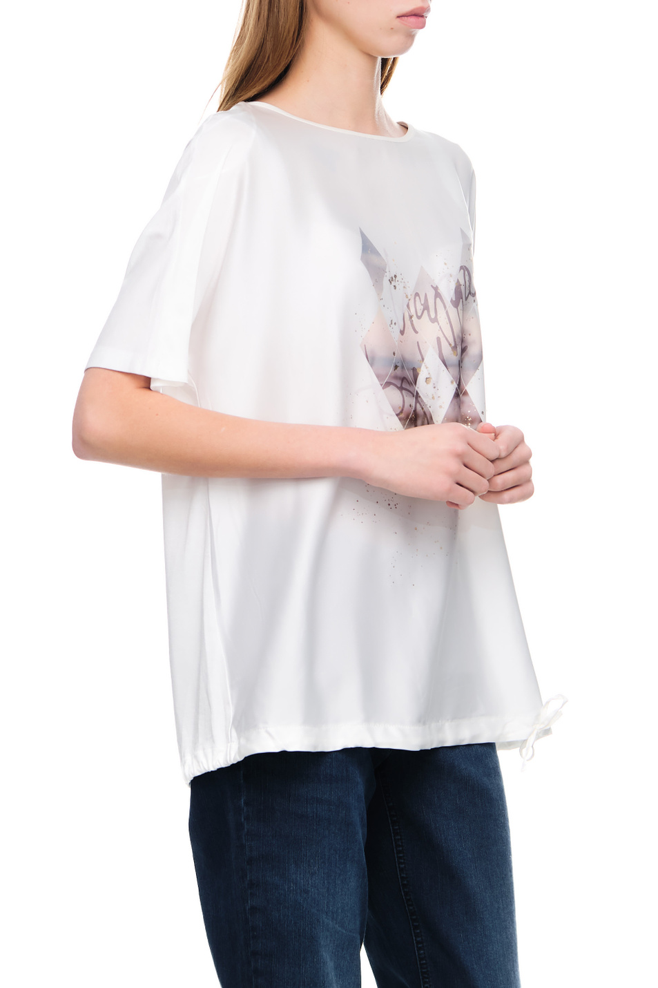 Женский Gerry Weber Футболка с кулиской по линии низа и принтом (цвет ), артикул 770085-44002 | Фото 5