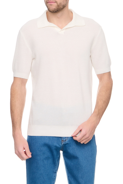 Джемпер поло с коротким рукавом|Основной цвет:Кремовый|Артикул:UBC95A5-C32-N01 | Фото 1