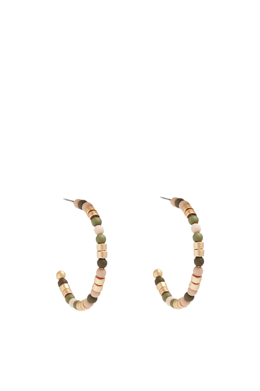 Серьги-кольца из бисера|Основной цвет:Хаки|Артикул:187501 | Фото 1