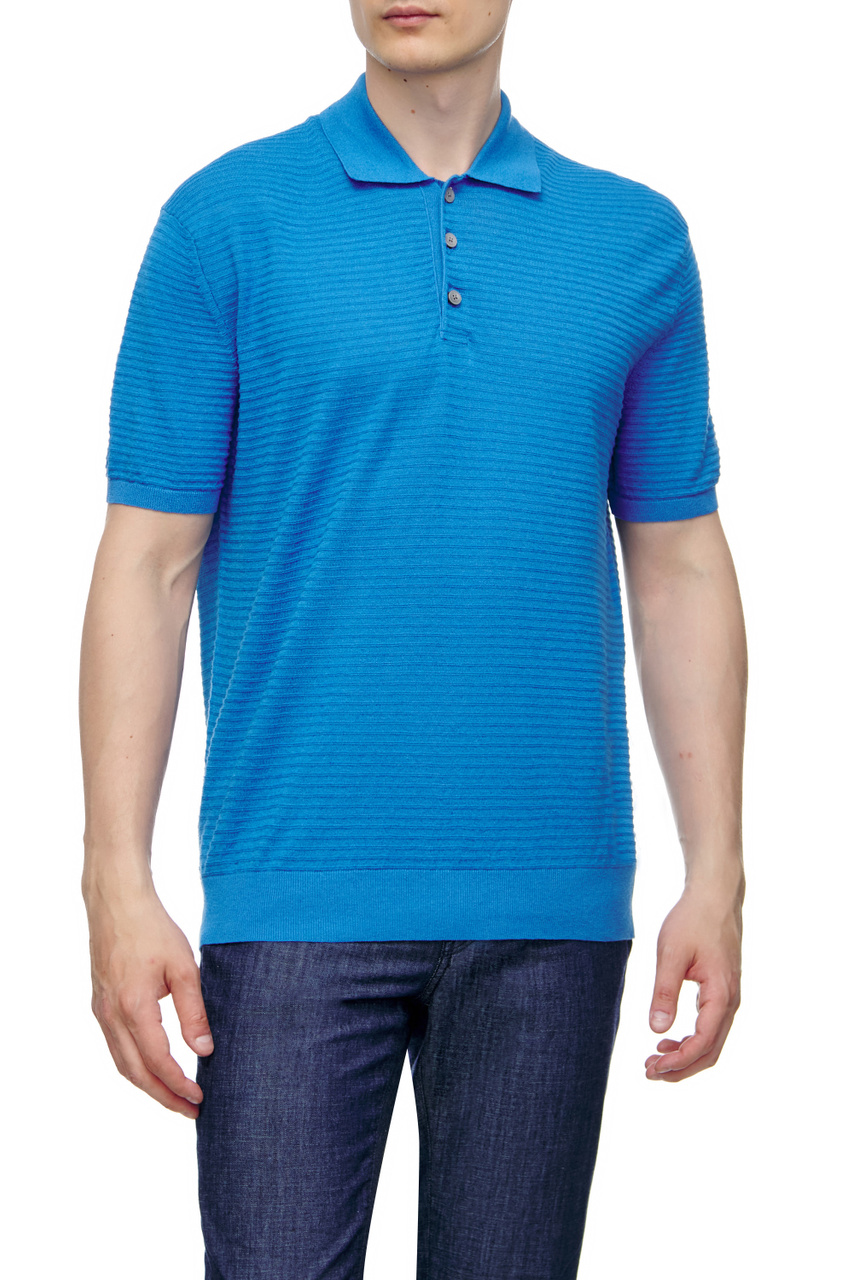 Джемпер с воротником поло|Основной цвет:Синий|Артикул:VZR61-ZZ136-B04 | Фото 1
