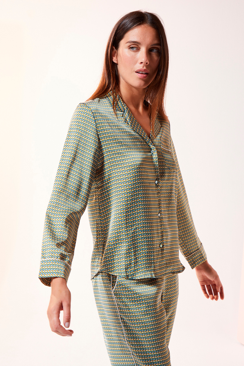 Пижамная рубашка EVIE с принтом|Основной цвет:Зеленый|Артикул:6524015 | Фото 1