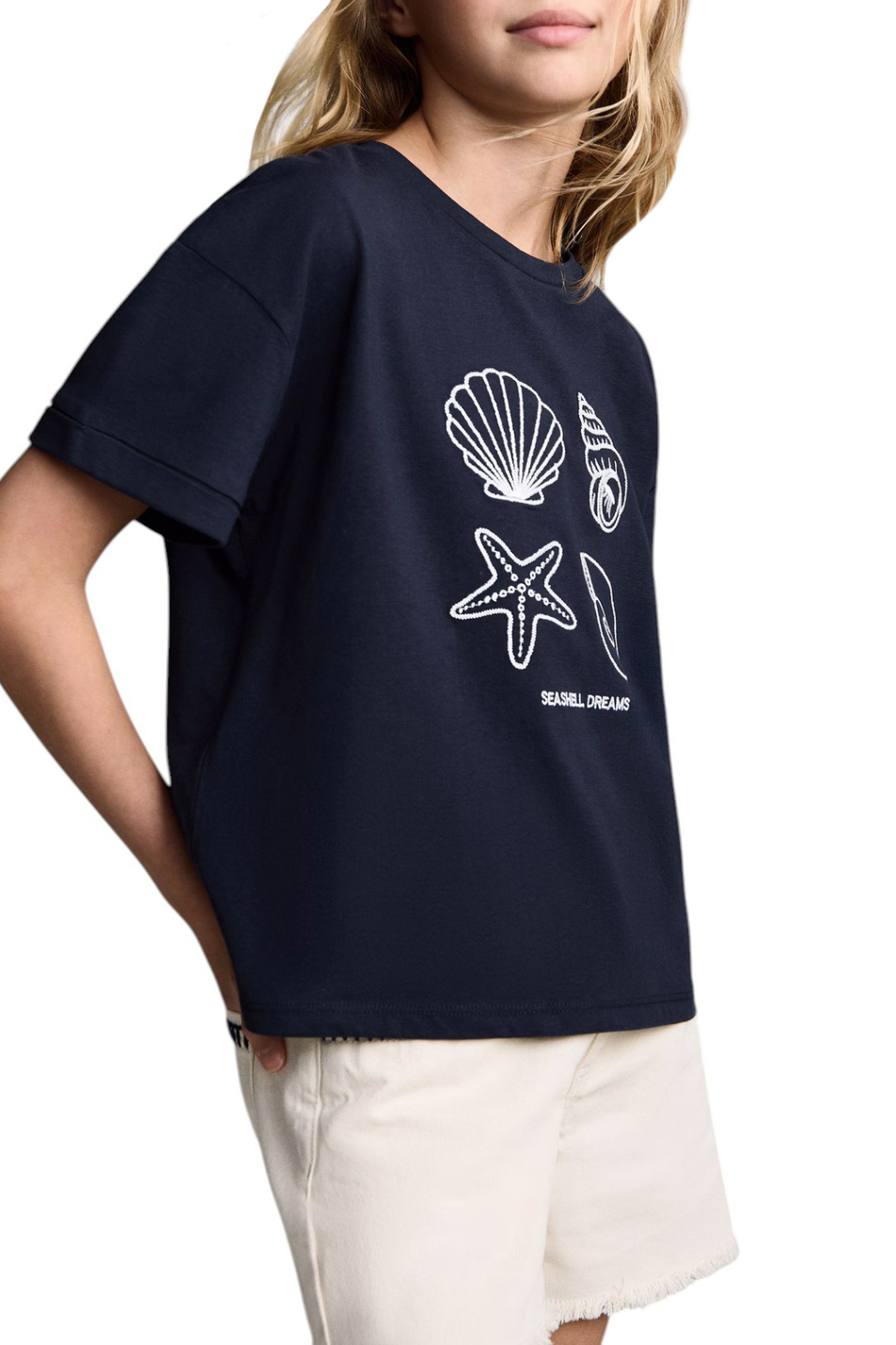 Девочкам Mango Kids Футболка SEASHELL с вышивкой (цвет ), артикул 87006368 | Фото 4