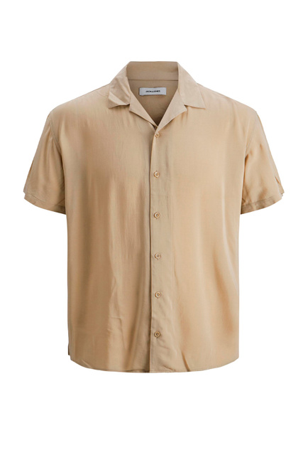 Рубашка из вискозы с коротким рукавом|Основной цвет:Бежевый|Артикул:12209227 | Фото 1