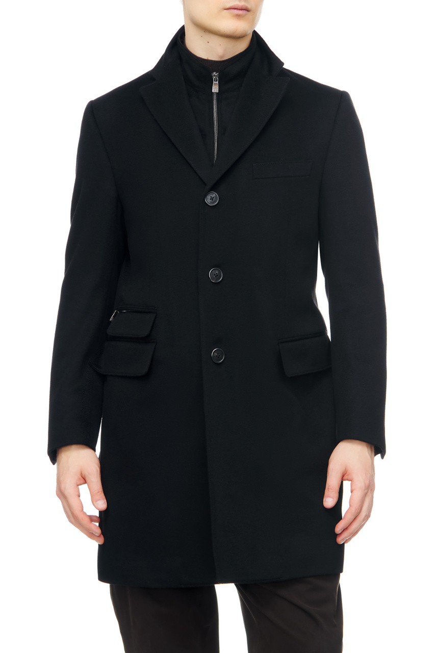 Пальто из чистой шерсти с двойным воротником|Основной цвет:Черный|Артикул:901581-2812179 | Фото 1