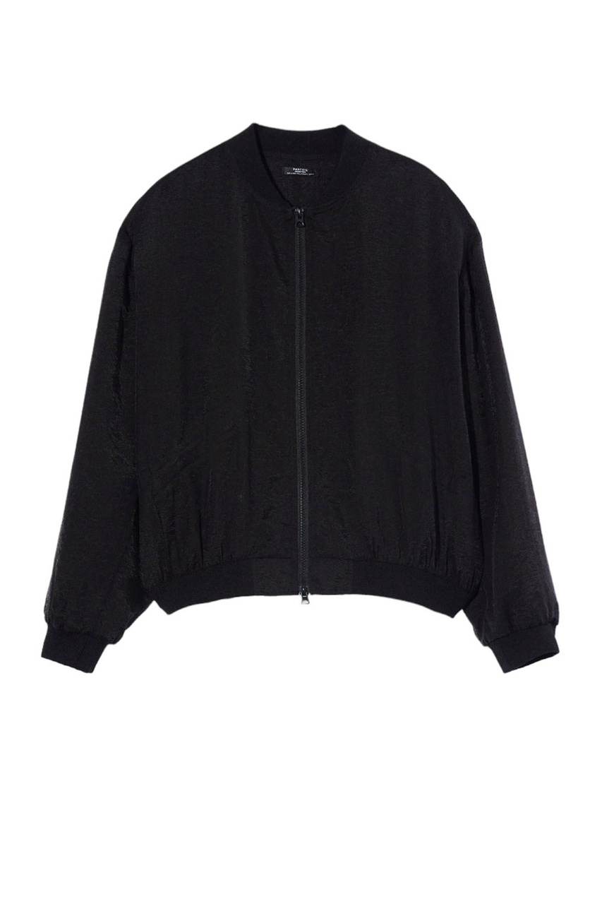 Куртка-бомбер из смесового лиоцелла|Основной цвет:Черный|Артикул:211450 | Фото 1