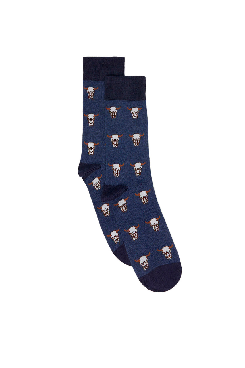 Носки из смесового хлопка с принтом|Основной цвет:Синий|Артикул:0655938 | Фото 1