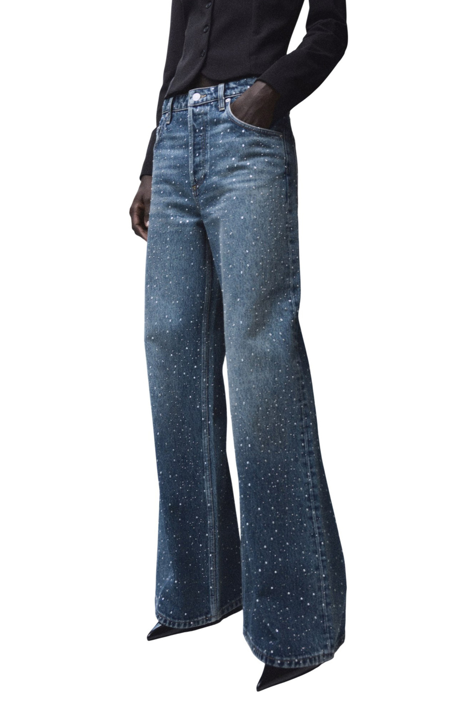 Женский Mango Джинсы CARIBE широкого кроя со стразами (цвет ), артикул 17017822 | Фото 3