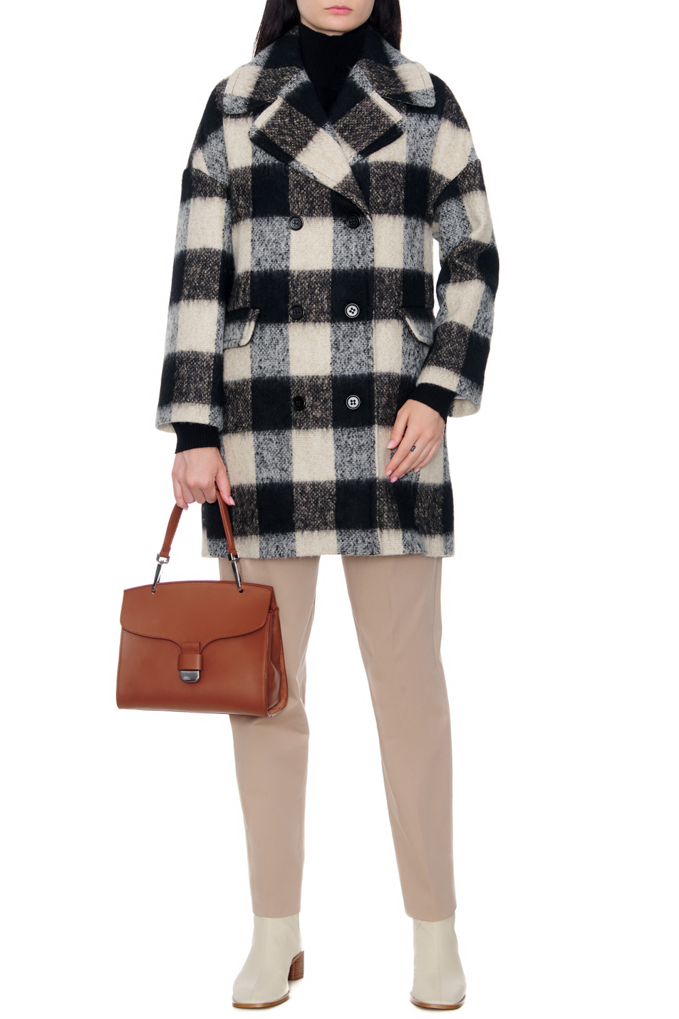 Женский Red Valentino Двубортное пальто оверсайз из смесовой шерсти в клетку (цвет ), артикул 1R3CAF056HR | Фото 3