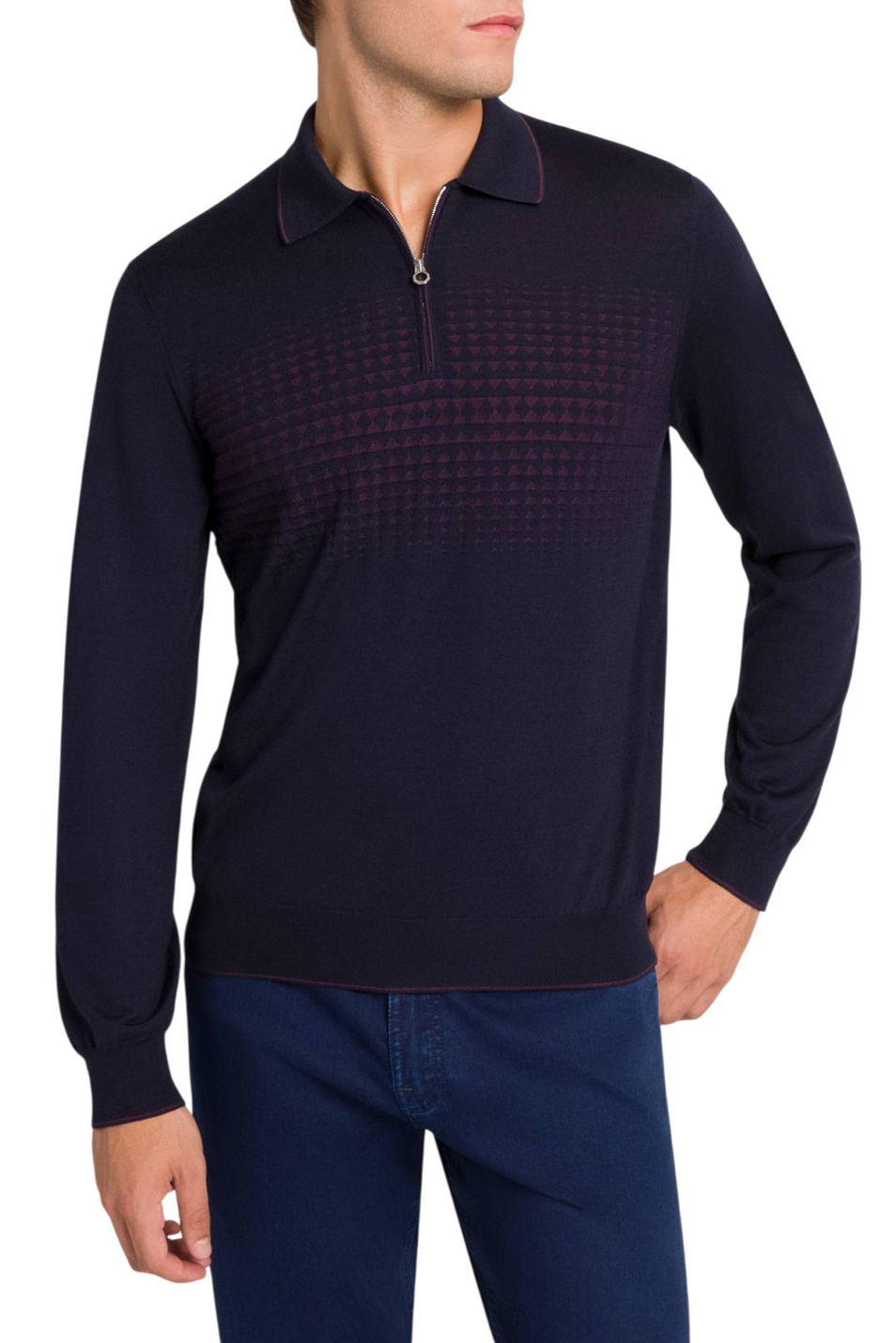 Джемпер поло из шерсти и шелка|Основной цвет:Синий Мужской Stefano Ricci Джемпер поло из шерсти и шелка (цвет ), артикул KE08016P30-E25372 | Фото 3