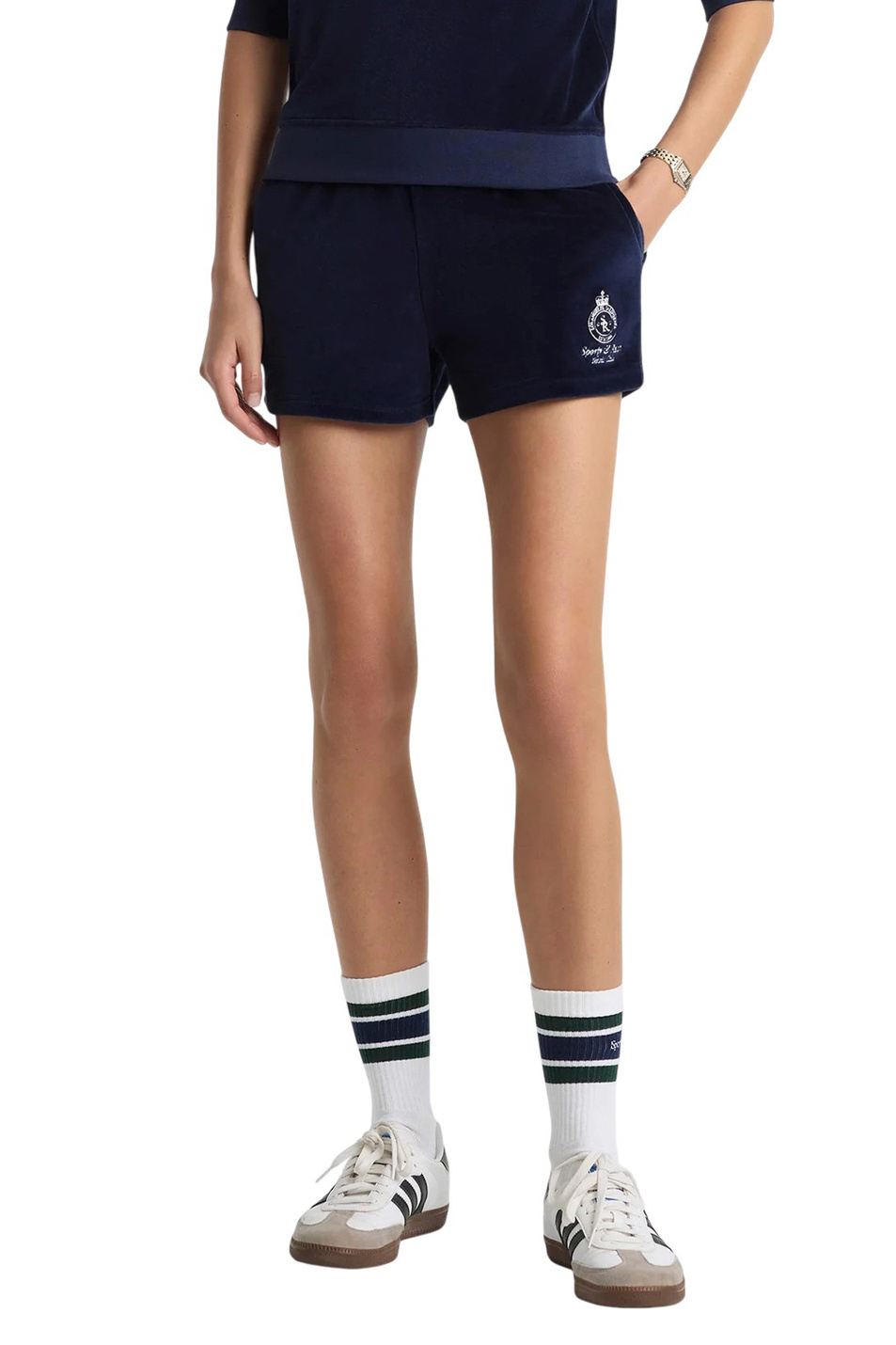 Женский Sporty & Rich Шорты Crown Tennis из велюра (цвет ), артикул SH00161426BL124 | Фото 4