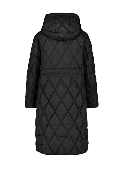 Стеганое пальто с кулиской на поясе и капюшоне|Основной цвет:Черный|Артикул:250045-11630 | Фото 2
