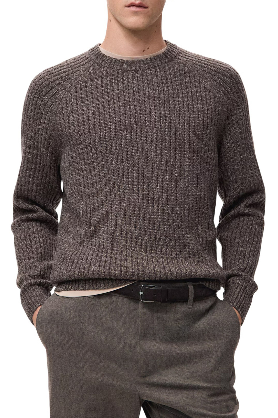 Джемпер JOAN из смесовой шерсти|Основной цвет:Коричневый Мужской Mango Man Джемпер JOAN из смесовой шерсти (цвет ), артикул 27041252 | Фото 3