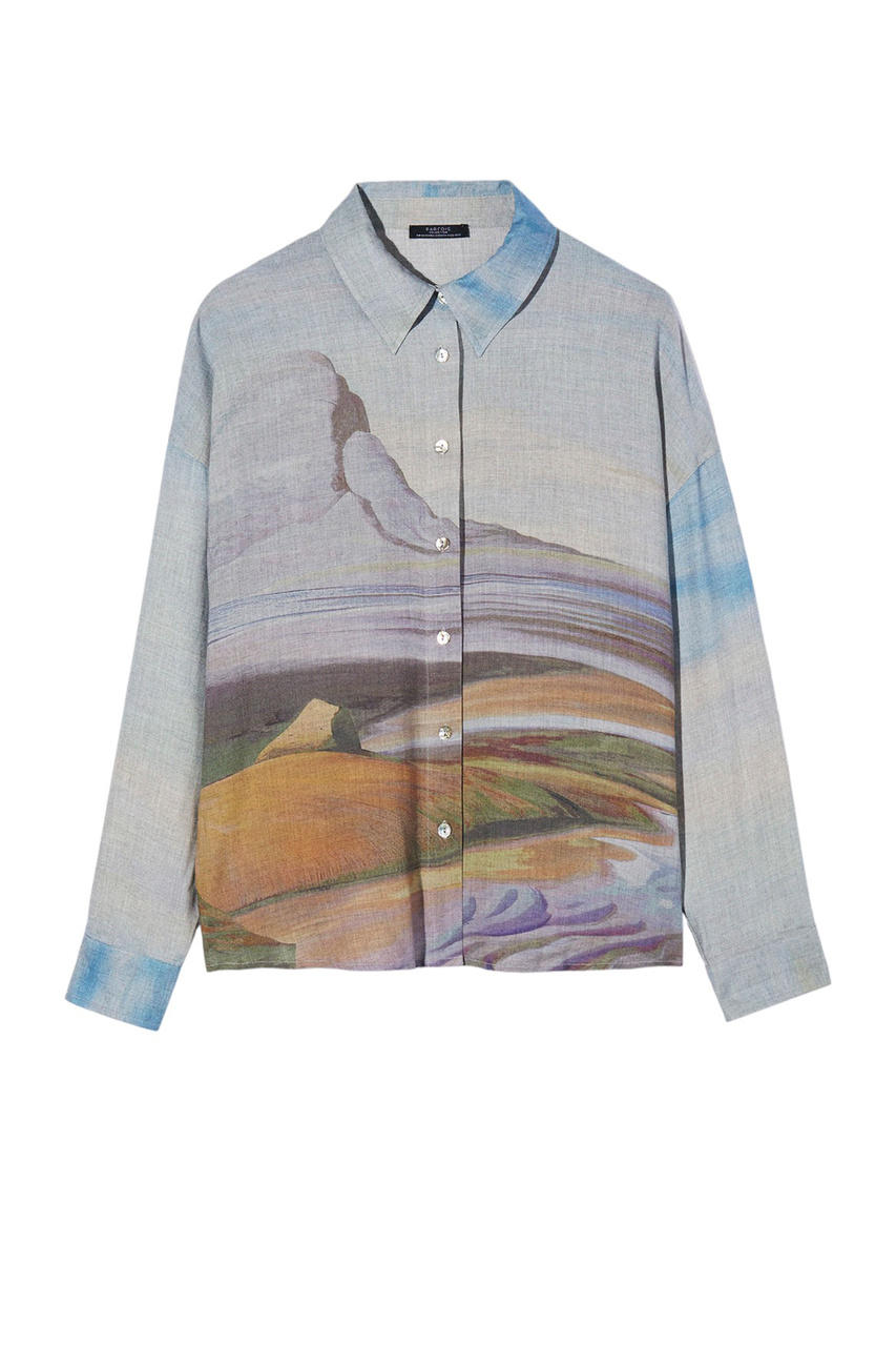 Рубашка с принтом из вискозы|Основной цвет:Разноцветный|Артикул:214629 | Фото 1