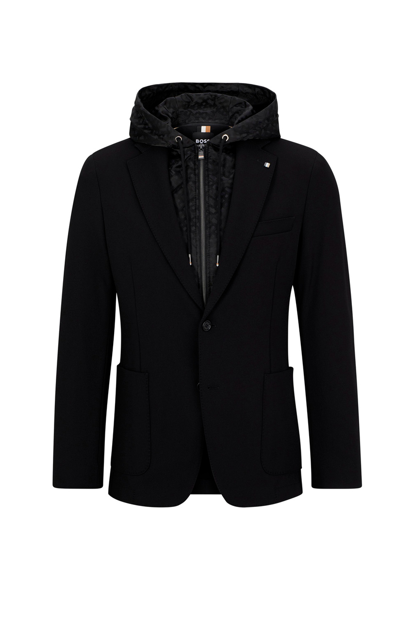 Пиджак облегающего кроя с капюшоном|Основной цвет:Черный|Артикул:50497262 | Фото 1