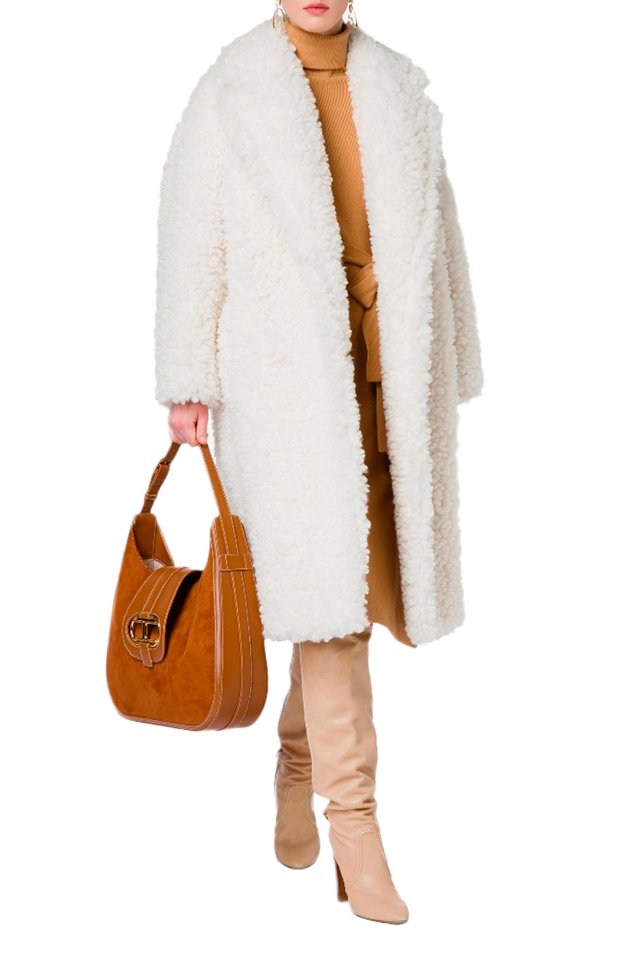 Двубортное пальто из искусственного меха|Основной цвет:Белый Женский Elisabetta Franchi Двубортное пальто из искусственного меха (цвет ), артикул CP37E16E2 | Фото 2