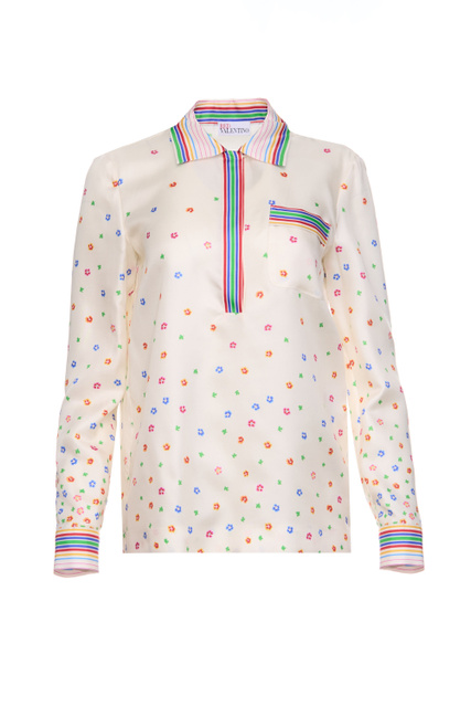 Блузка из чистого шелка с принтом|Основной цвет:Кремовый|Артикул:2R3ABL056PP | Фото 1