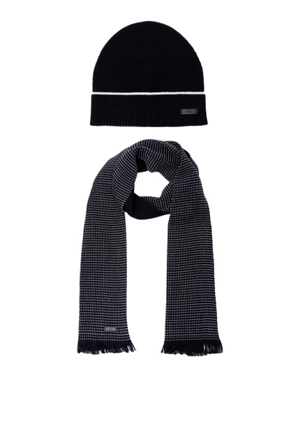Комплект из шарфа и шапки из натуральной шерсти с логотипом|Основной цвет:Черный|Артикул:50461126 | Фото 1
