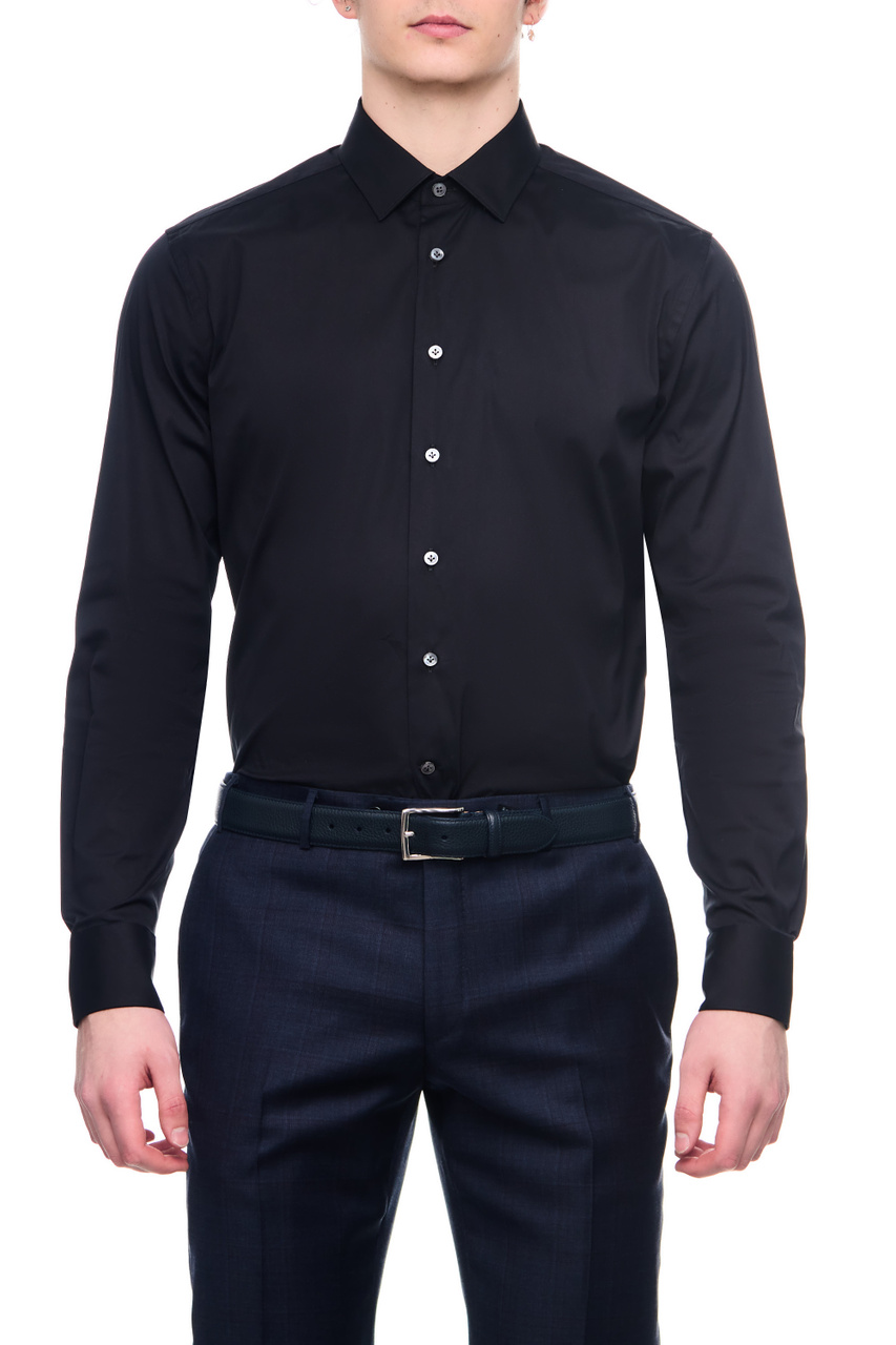 Рубашка из смесового хлопка|Основной цвет:Черный|Артикул:91P608-3111474 | Фото 1