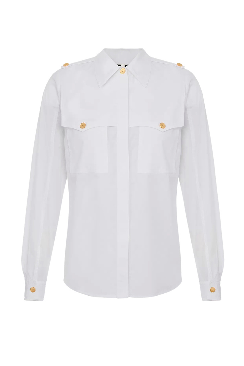 Рубашка из натурального хлопка с накладными карманами|Основной цвет:Белый|Артикул:CA01131E2 | Фото 1