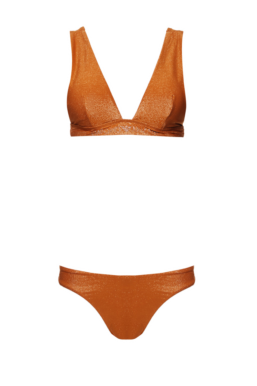 Раздельный купальник с лого из страз|Основной цвет:Оранжевый|Артикул:262687-2R302 | Фото 1