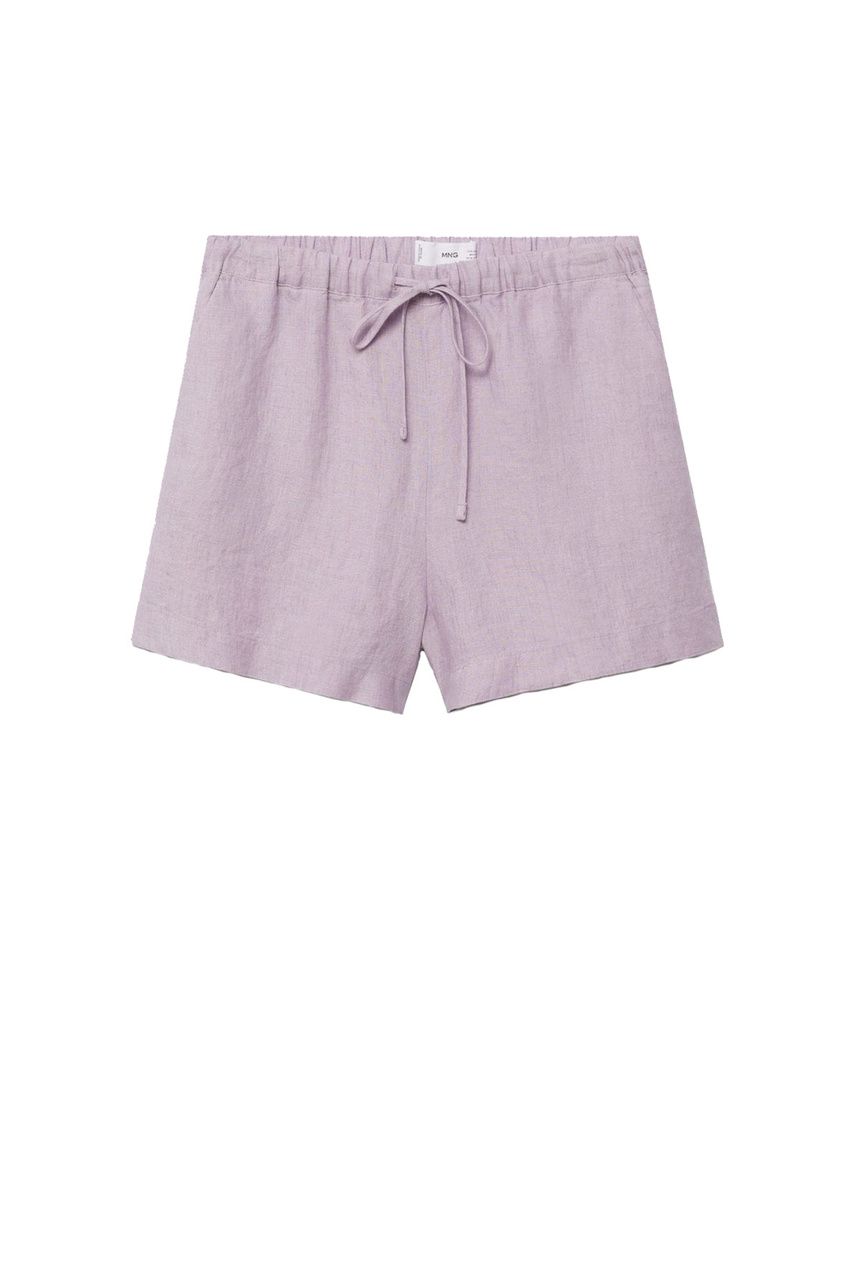 Льняные шорты со шнурком на поясе|Основной цвет:Фиолетовый|Артикул:87097877 | Фото 1