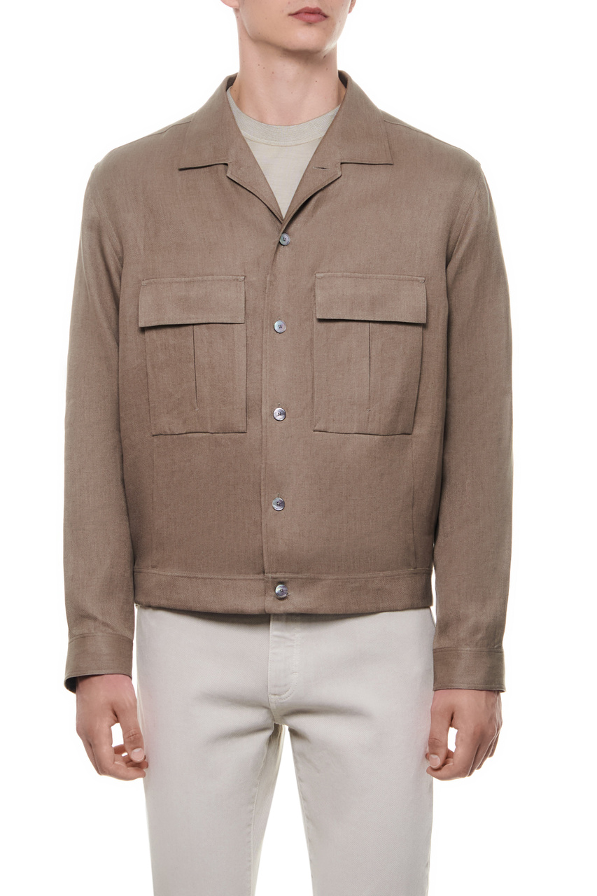 Куртка-рубашка из чистого льна|Основной цвет:Коричневый|Артикул:UDV13A7-SOT41-028G | Фото 1