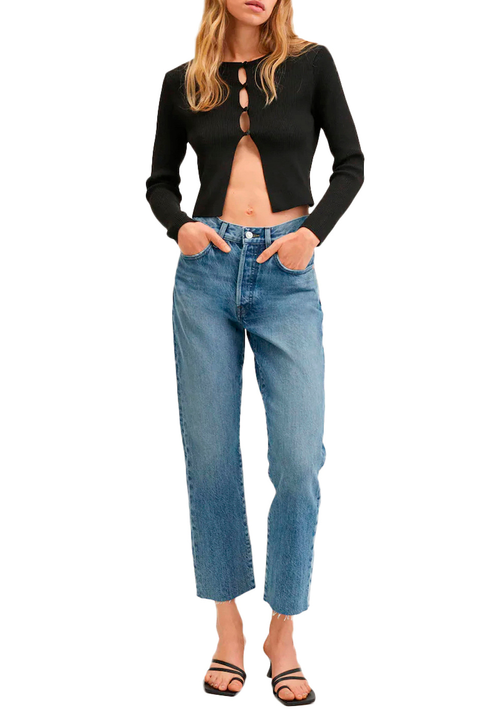 Mango Укороченные прямые джинсы HAVANA с завышенной талией (цвет ), артикул 27030767 | Фото 2