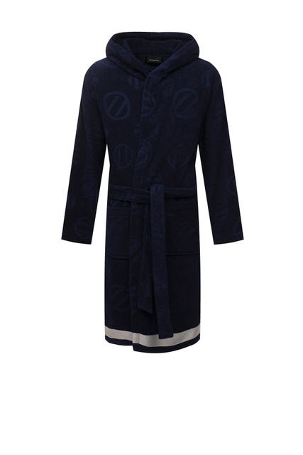 Махровый халат с накладными карманами|Основной цвет:Синий|Артикул:N7P431640 | Фото 1