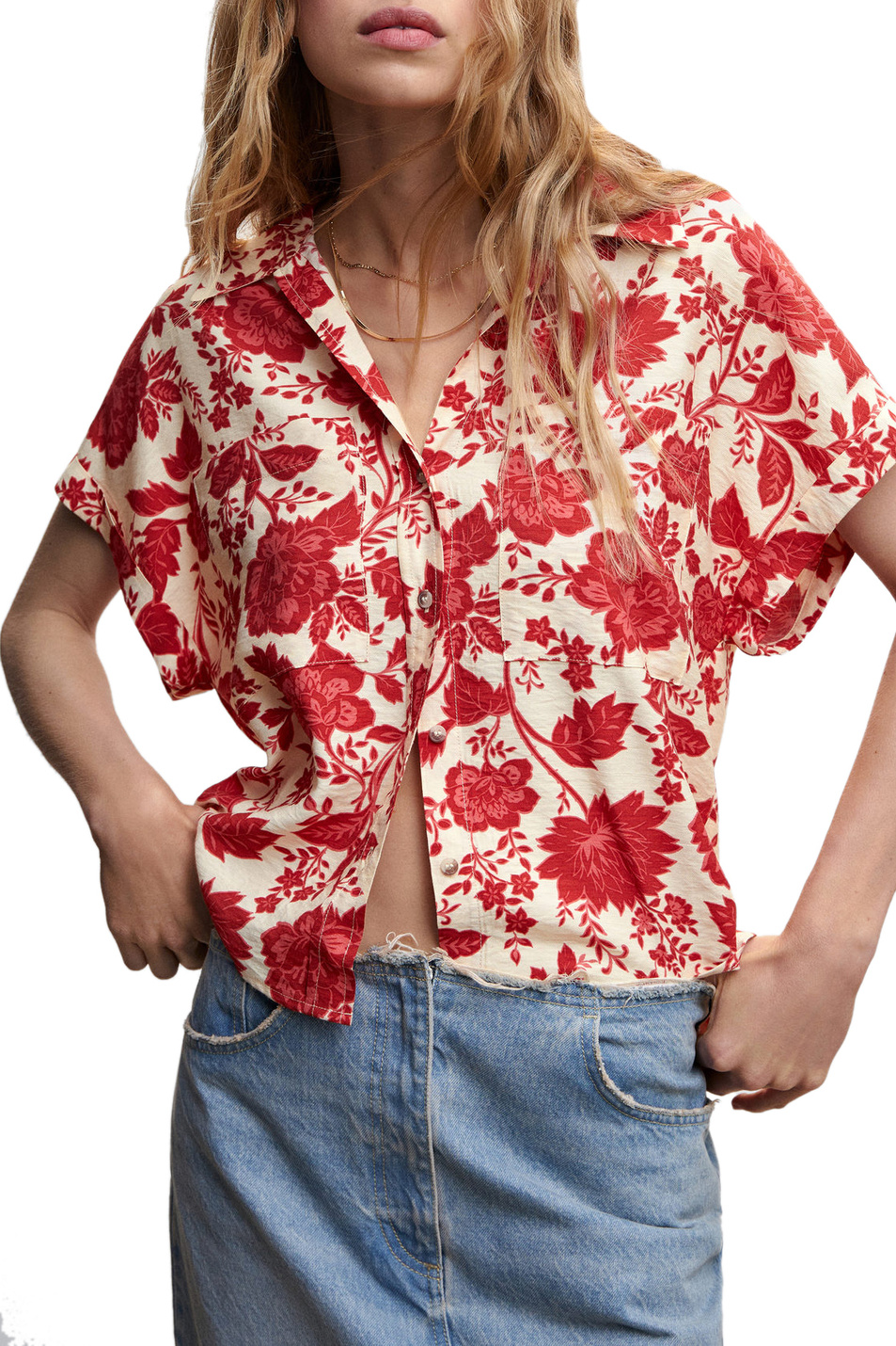 Женский Mango Рубашка ECUADOR с нагрудным карманом и принтом (цвет ), артикул 47067115 | Фото 3
